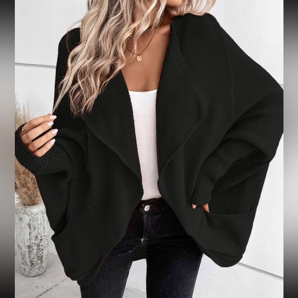 Cozy waterfall collar batwing sleeve cardigan - Picture 2 of 6